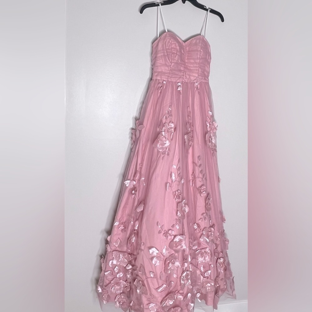 BCX Juniors' 3D Floral Ruched Strapless Gown, evening dress size 3 pink New - Picture 5 of 16